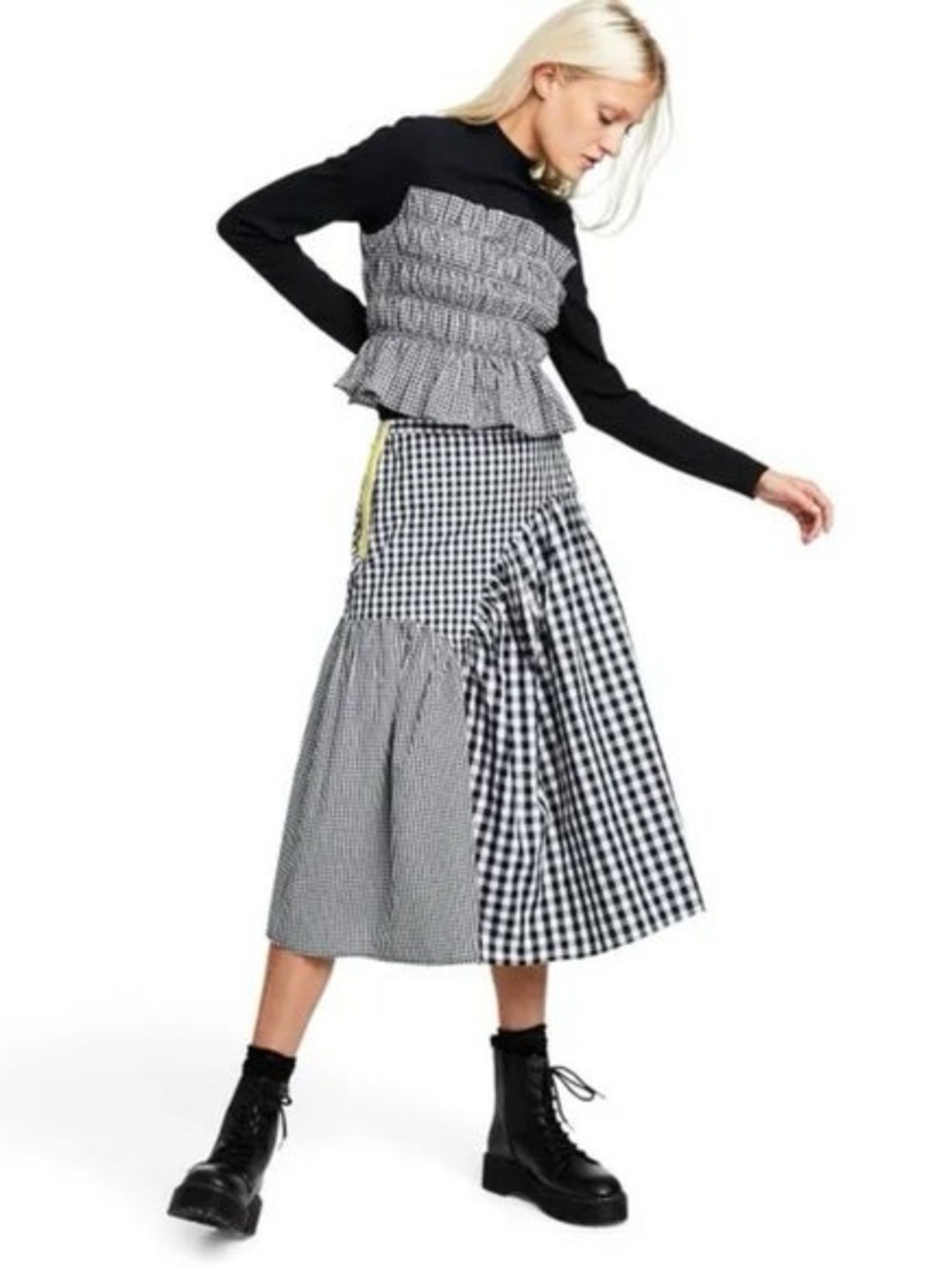 Sandy Liang Target Midi A Line Gingham Skirt Black and White